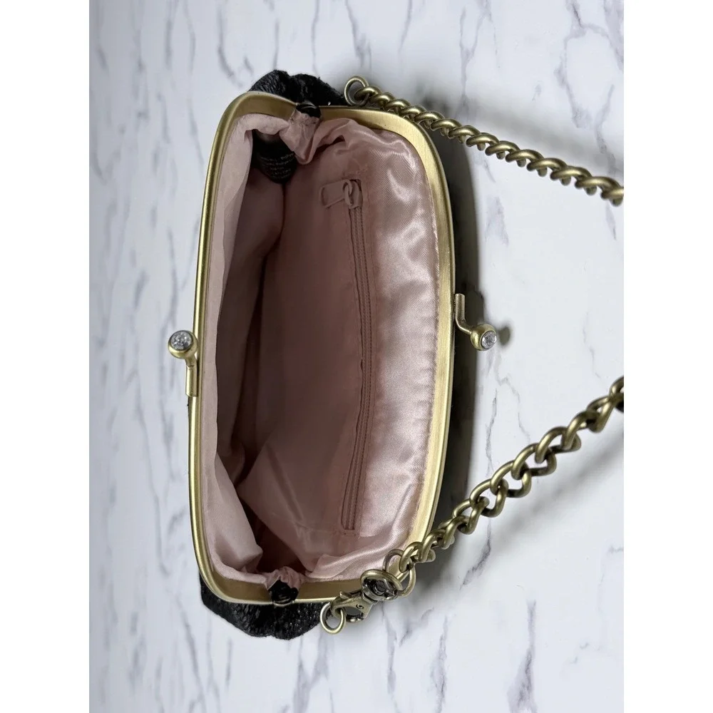 Jenny Packham Boudoir Clutch Women's Small Black Glitter Evening Bag‎